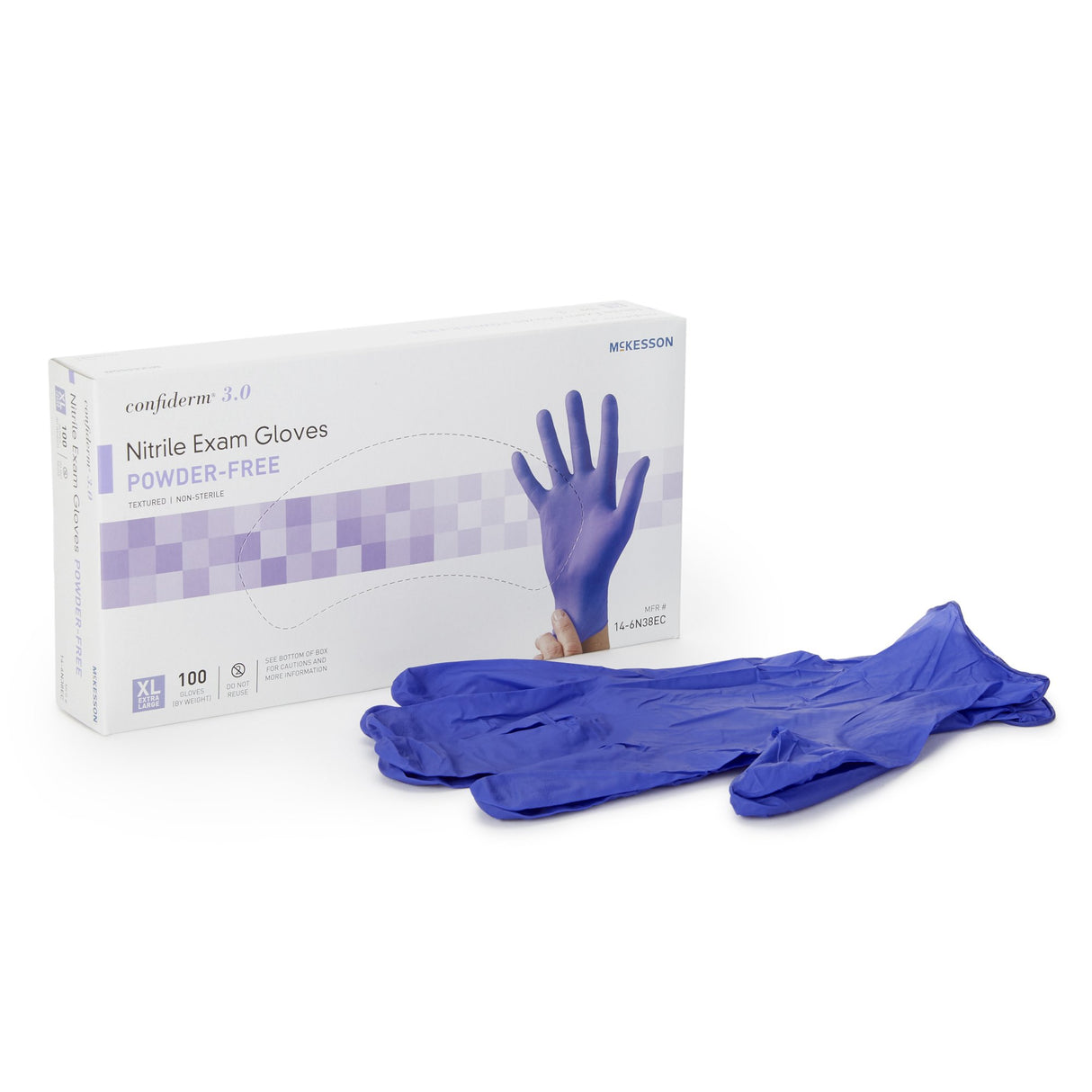 Exam Glove McKesson Confiderm® 3.0 X-Large NonSterile Nitrile Standard Cuff Length Textured Fingertips Blue Chemo Tested / Fentanyl Tested - BeHope