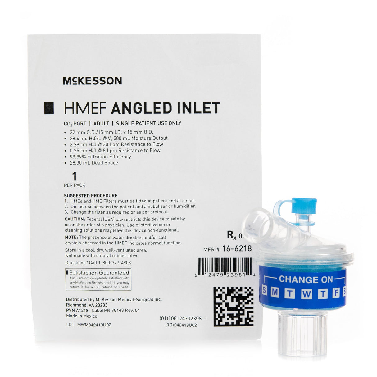 Heat and Moisture Exchanger with Filter McKesson 28.4 mg H2O / L @ VT 500 mL 2.29 cm H₂O @ 30 LPM - BeHope