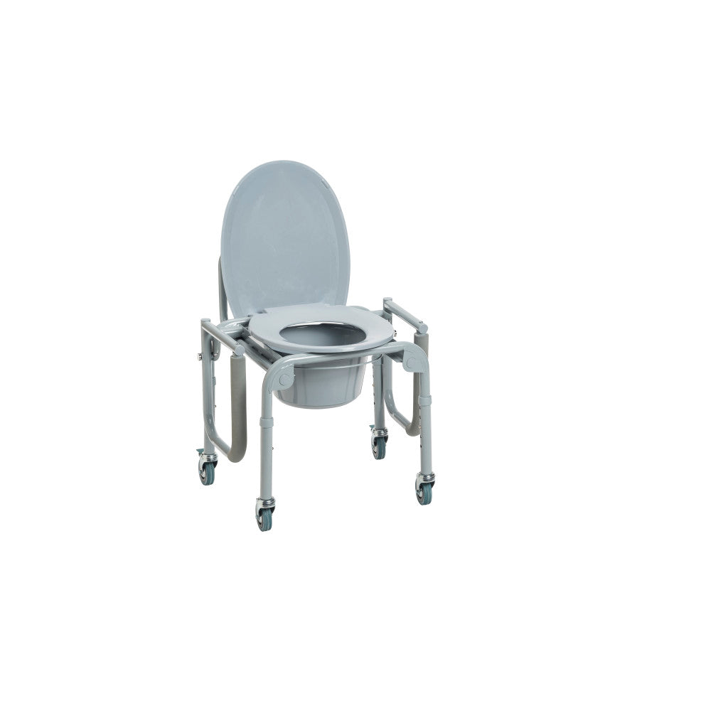 Steel Drop-Arm Commode with Wheels and Padded Armrests -BeHope