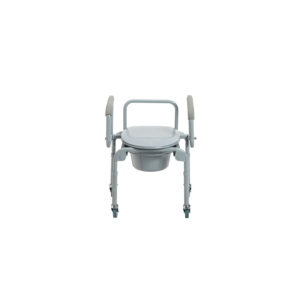 Steel Drop-Arm Commode with Wheels and Padded Armrests -BeHope