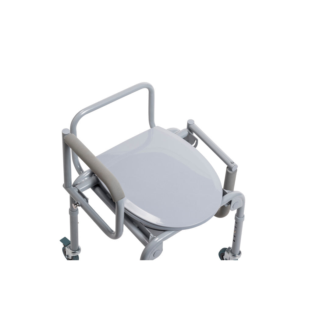 Steel Drop-Arm Commode with Wheels and Padded Armrests -BeHope
