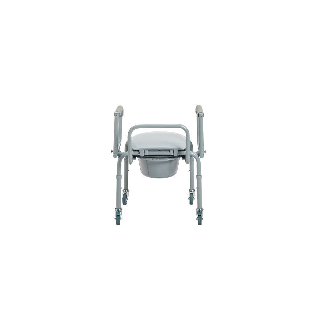 Steel Drop-Arm Commode with Wheels and Padded Armrests -BeHope