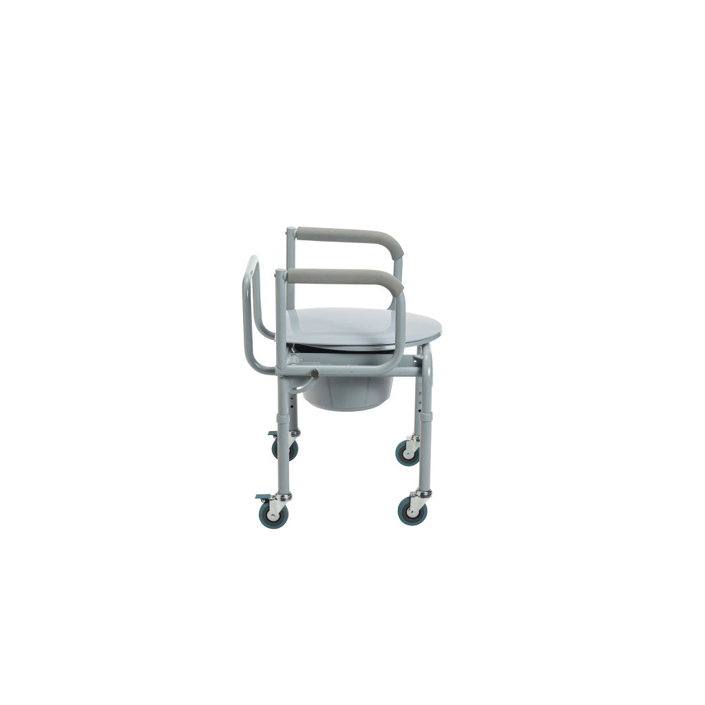 Steel Drop-Arm Commode with Wheels and Padded Armrests -BeHope