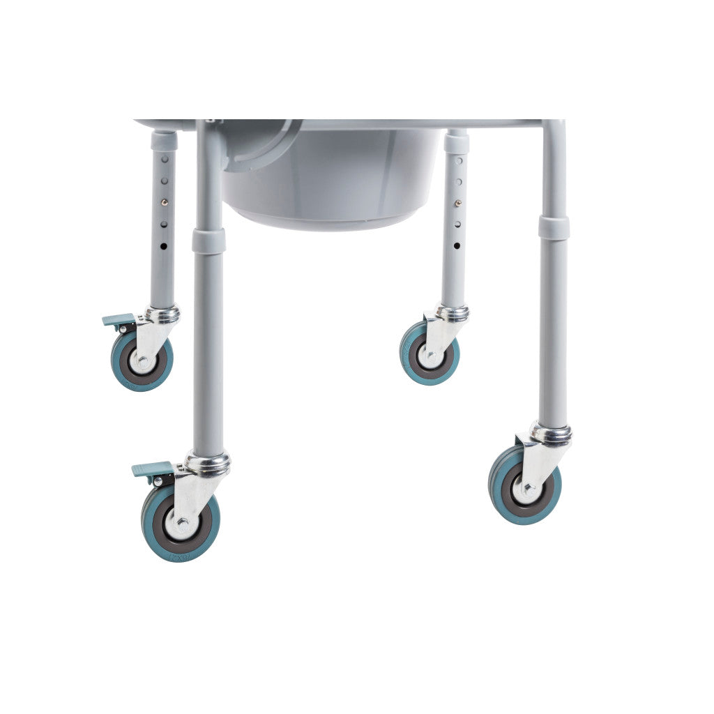 Steel Drop-Arm Commode with Wheels and Padded Armrests -BeHope