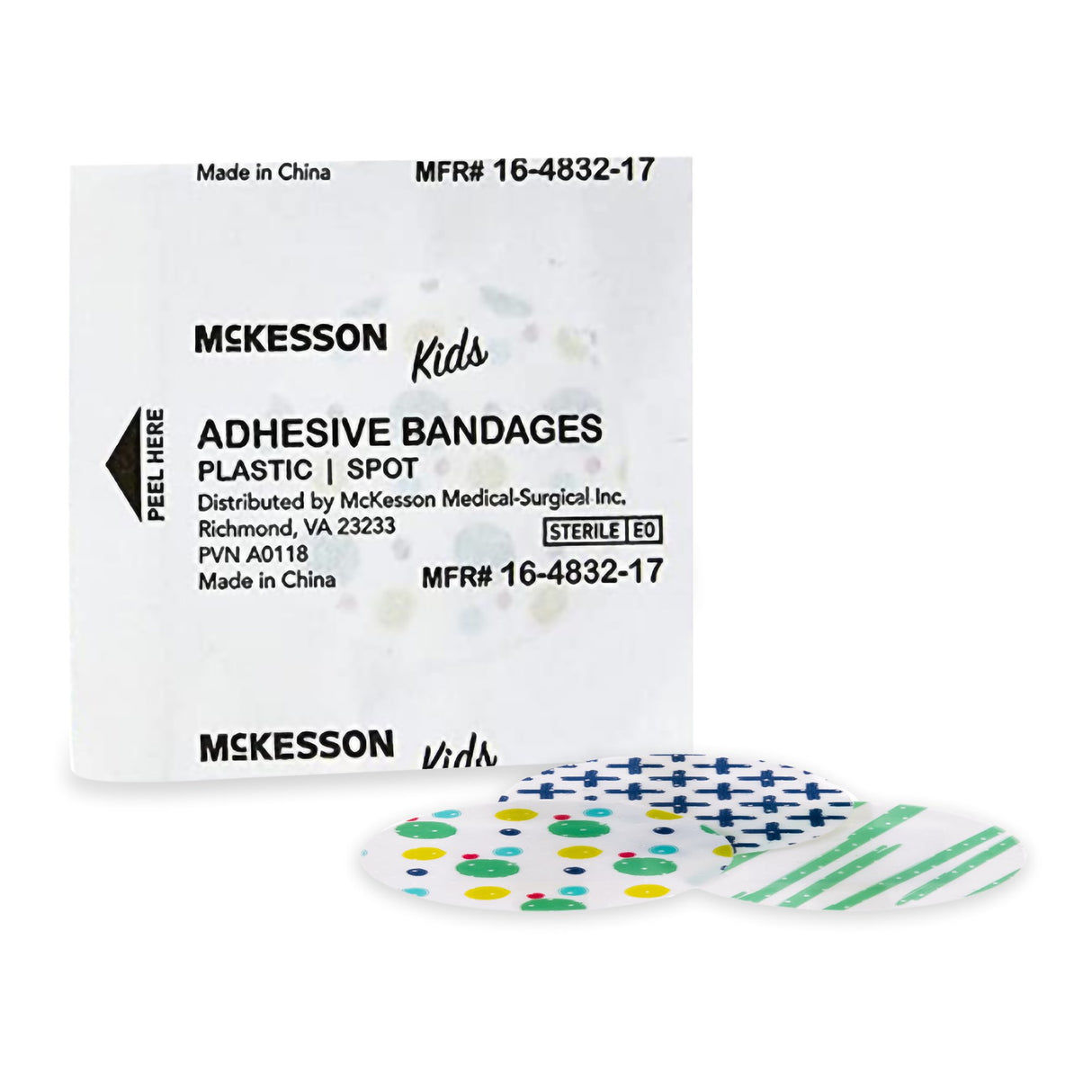 Adhesive Spot Bandage McKesson Kidsâ„¢ Plastic Kid Design (Assorted Prints) 1 Inch Diameter Sterile - BeHope