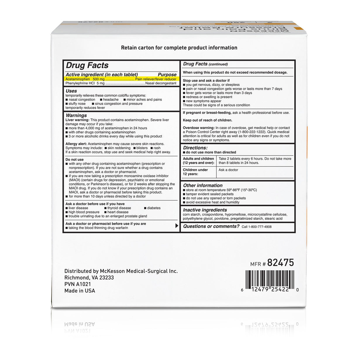 Cold and Sinus Relief McKesson Brand 500 mg - 5 mg Strength Tablet 2 per Pack - BeHope