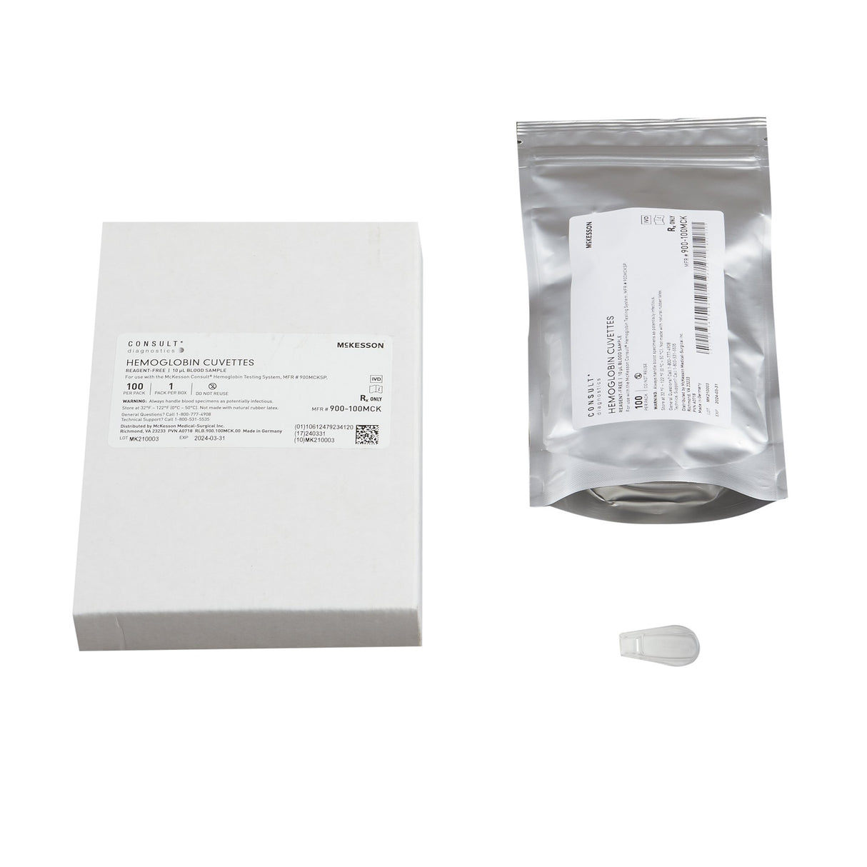 Hematology Reagent Microcuvette McKesson Consult® Hb Hemoglobin (Hb) CLIA Waived For McKesson Consult Hb Hemoglobin Testing System, MFR 900MCKSP 100 Microcuvettes per Vial - BeHope