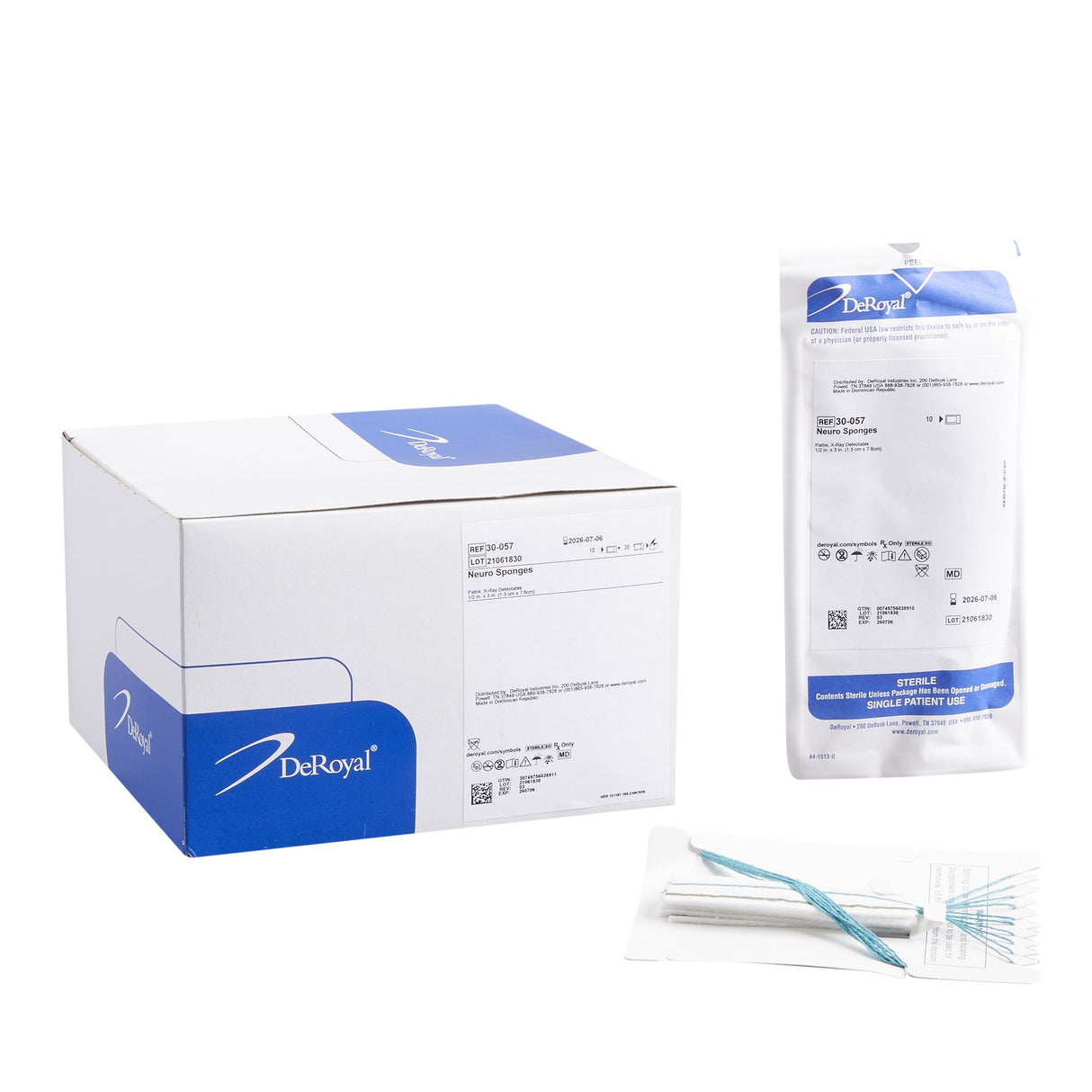 Surgical Neuro Sponge X-Ray Detectable Rayon 1/2 X 3 Inch 10 Count Soft Pack Sterile - BeHope