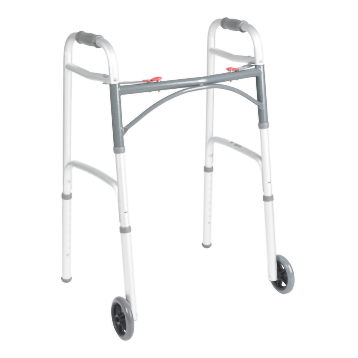 Dual Release Folding Walker with Wheels Adjustable Height McKesson Aluminum Frame 350 lbs. Weight Capacity 25 to 32-1/4 Inch Height - BeHope