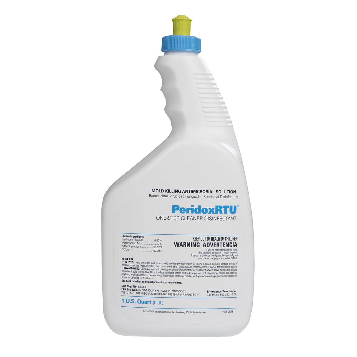 Surface Disinfectant Cleaner PeridoxRTU® Sporicidal Peroxide Based Manual Pour Liquid 32 oz. Bottle Vinegar Scent Sterile - BeHope