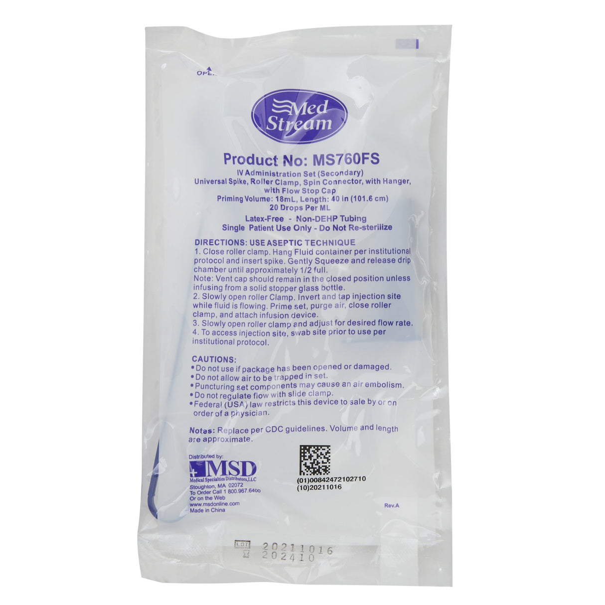 Secondary IV Administration Set MedStream Gravity Without Ports 20 Drops / mL Drip Rate Without Filter 40 Inch Tubing Solution - BeHope