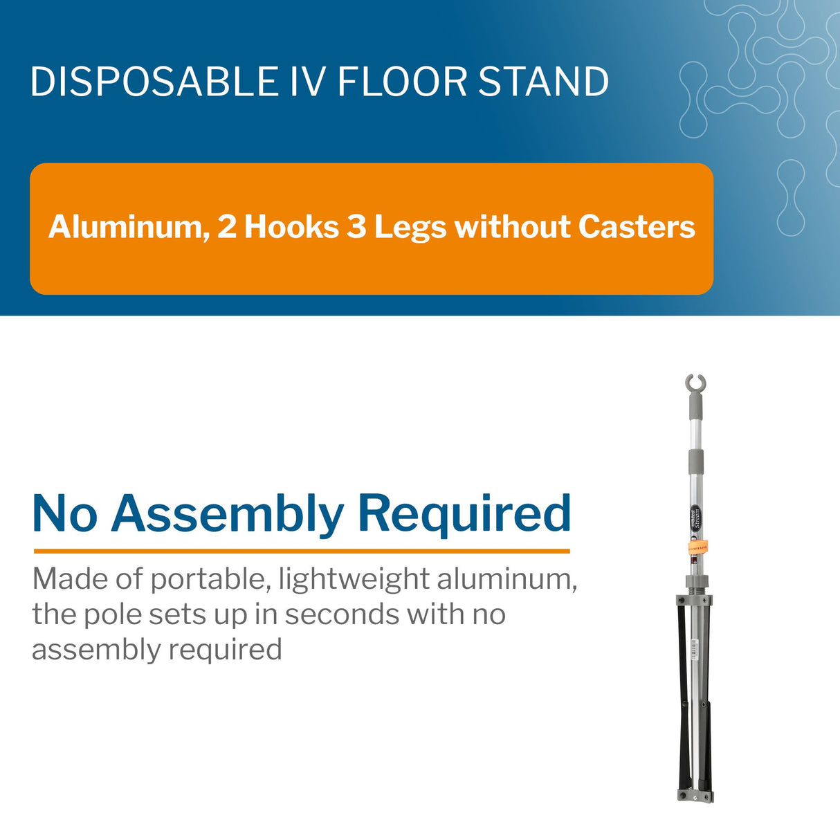 Disposable IV Stand Floor Stand 2 Hooks 3 Legs without Casters - BeHope