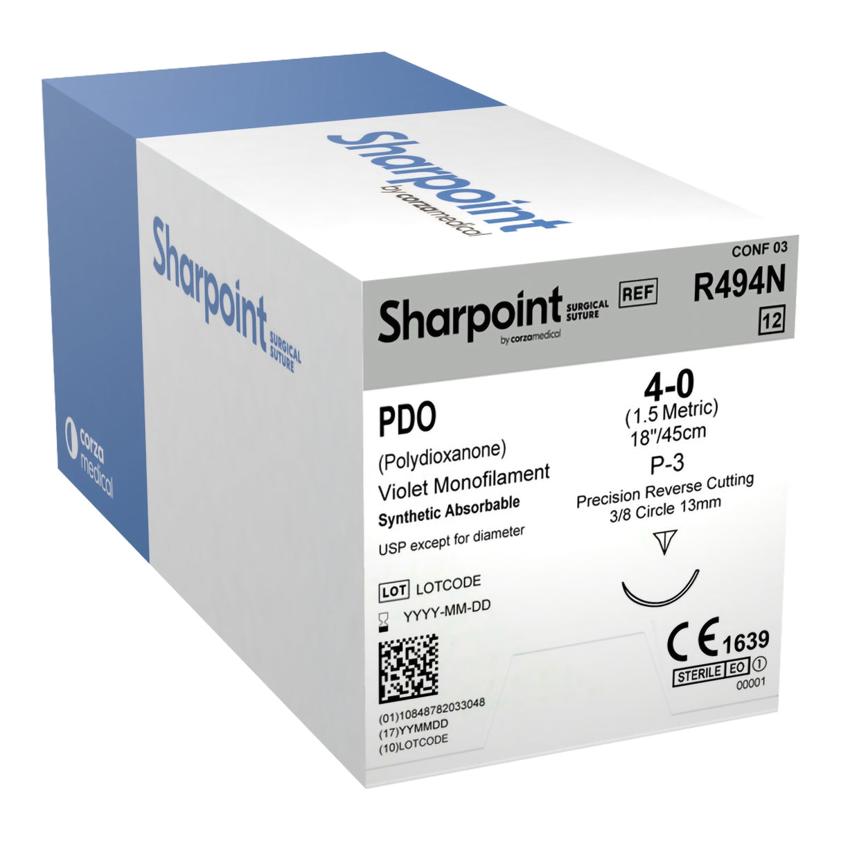 Absorbable Suture with Needle Sharpoint® Polydioxanone P-3 3/8 Circle Precision Reverse Cutting Needle Size 4-0 Monofilament - BeHope