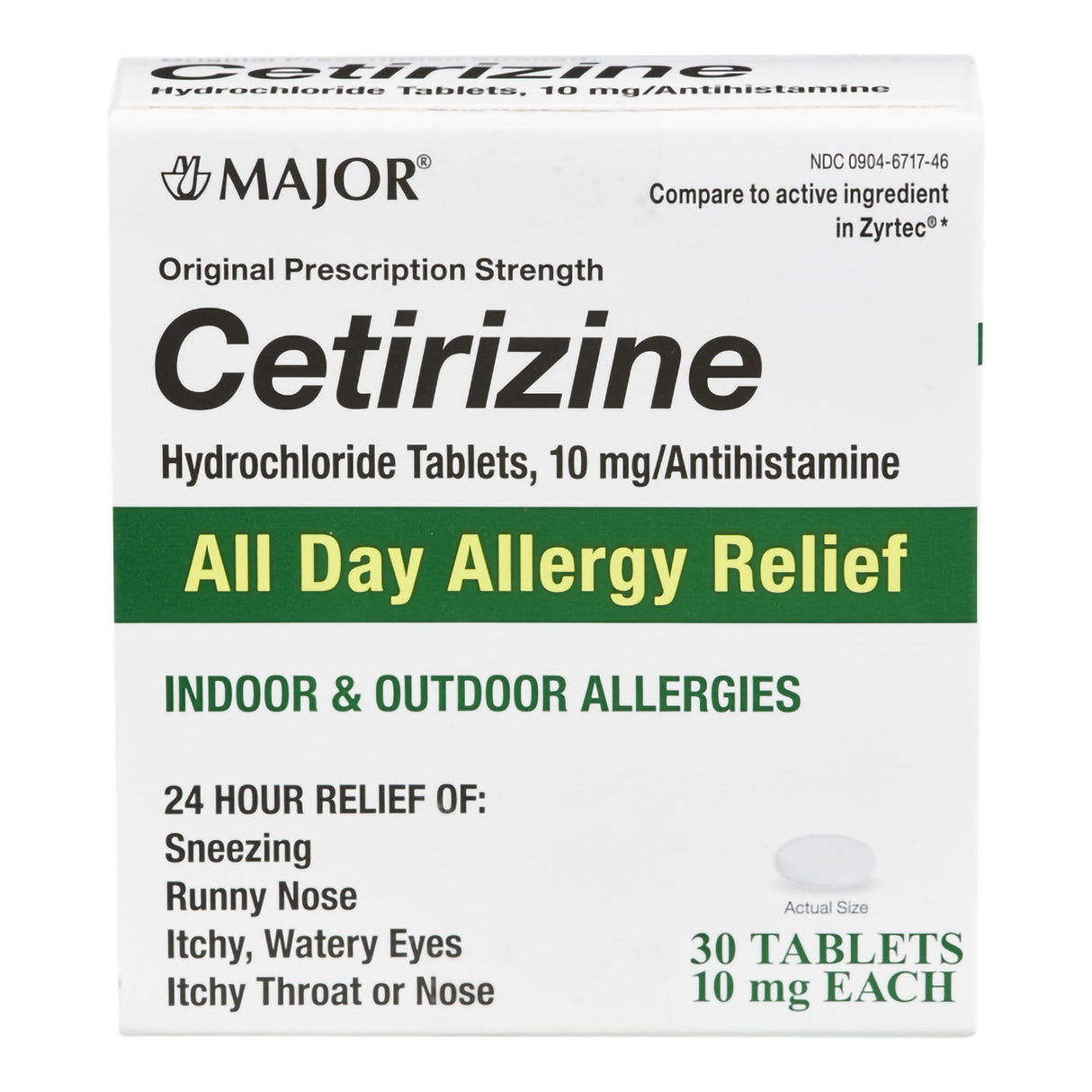 Major® Cetirizine HCl 10 mg Tablet 30 Tablets - BeHope