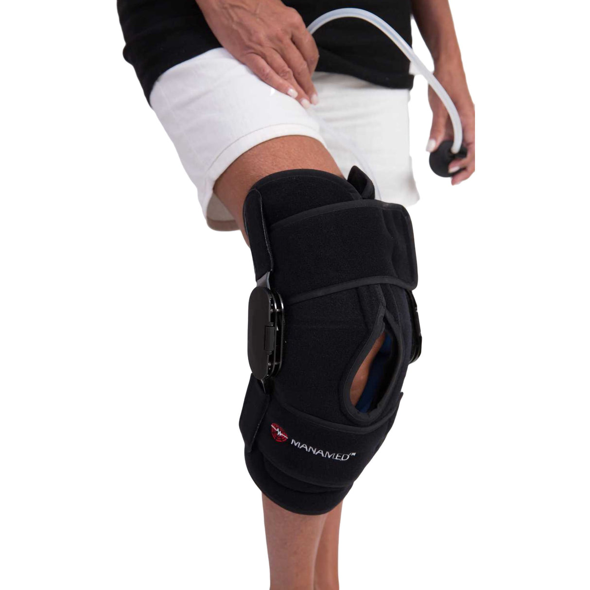 Knee Brace with Ice Pack and Compression System ManaEZ® Rom Ice One Size Fits Most Hook and Loop Strap Closure Right Knee - BeHope