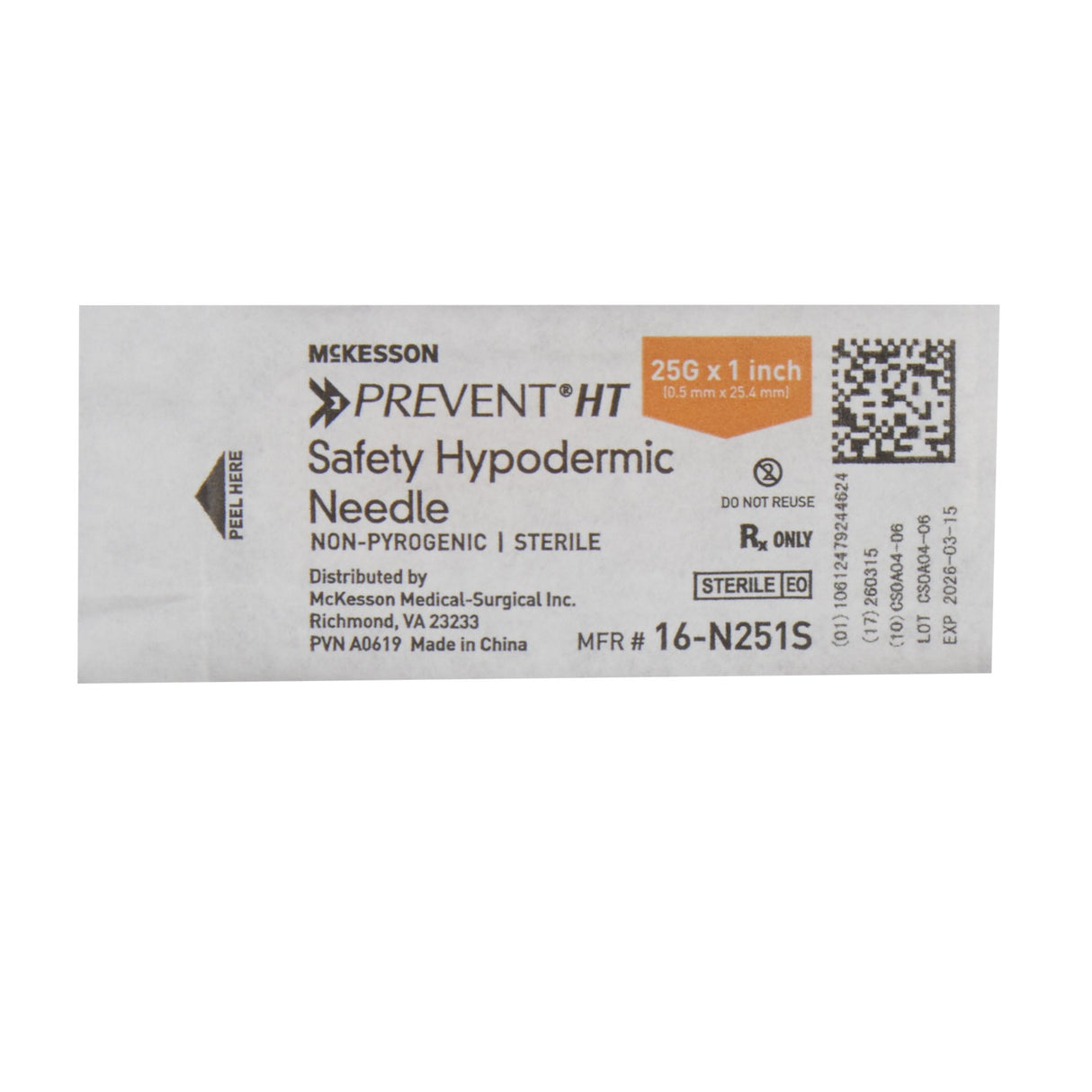 Safety Hypodermic Needle McKesson Prevent® HT 1 Inch Length 25 Gauge Thin Wall Hinged Safety Needle - BeHope