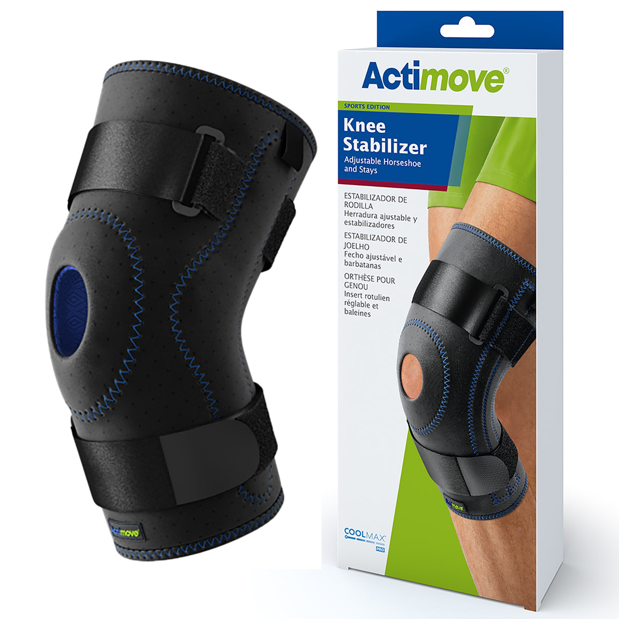 Knee Stabilizer Actimove® Sports Edition X-Large Pull-On / D-Ring / Hook and Loop Strap Closure 20 to 22 Inch Thigh Circumference Left or Right Knee - BeHope