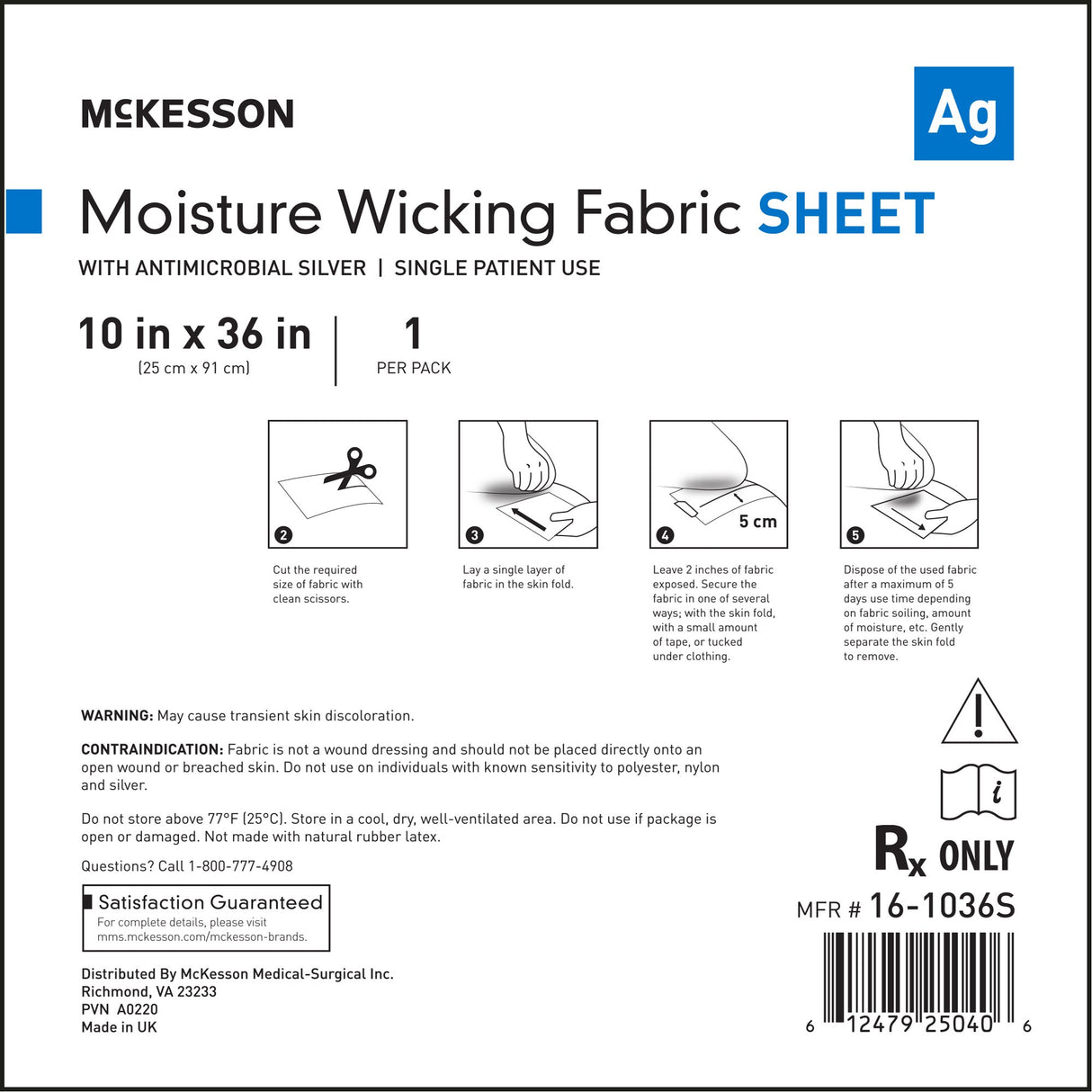 Silver Moisture Wicking Fabric McKesson 10 X 36 Inch Rectangle Sterile - BeHope