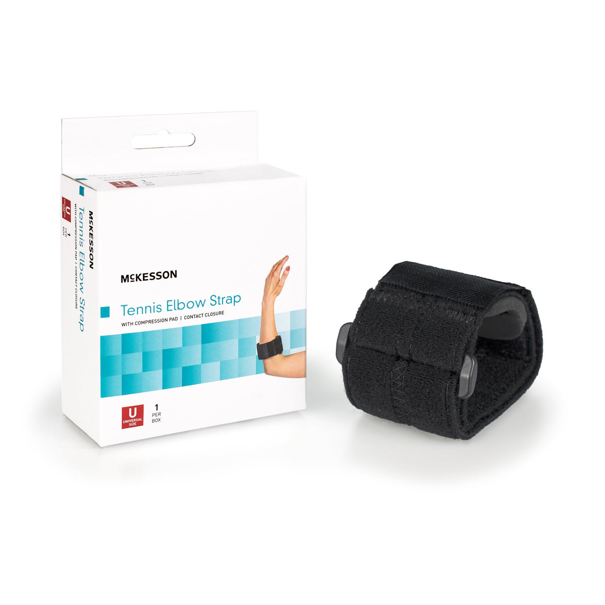 Elbow Support Strap McKesson One Size Fits Most Hook and Loop with D Ring Tennis / Golf Left or Right Elbow Up to 18 Inch Circumference Black - BeHope