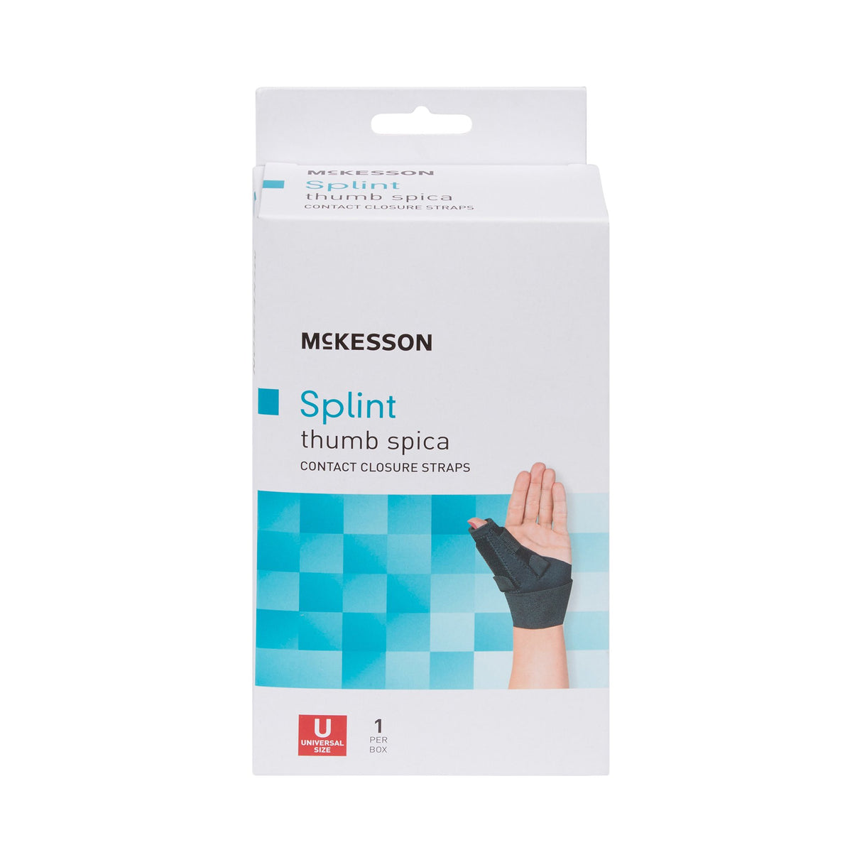 Wrist Brace with Thumb Spica McKesson Thumb Spica Nylon / Aluminum / Neoprene / Polyester / Spandex / Acrylic Left or Right Hand Black One Size Fits Most - BeHope