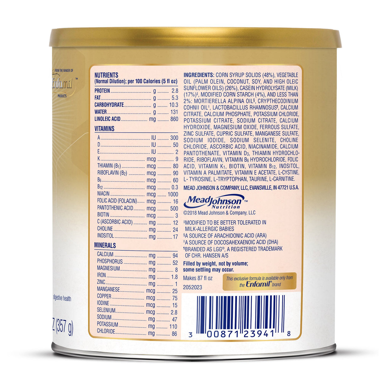 Infant Formula Nutramigen® with Probiotic LGG® Unflavored 12.6 oz. Can Powder Iron Cow's Milk Allergy - BeHope