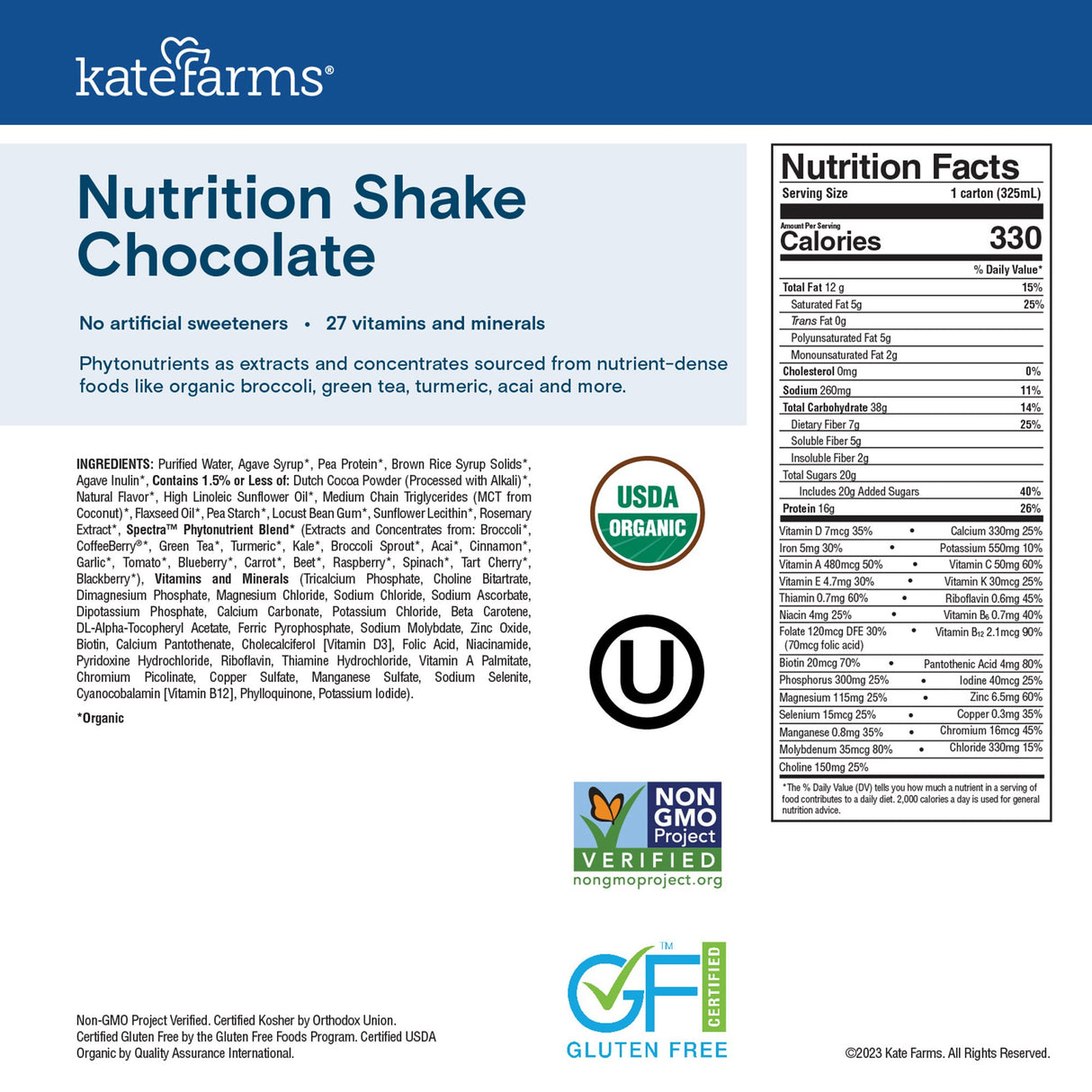 Oral Supplement Kate Farms Nutrition Shake Chocolate Flavor Liquid 11 oz. Carton - BeHope