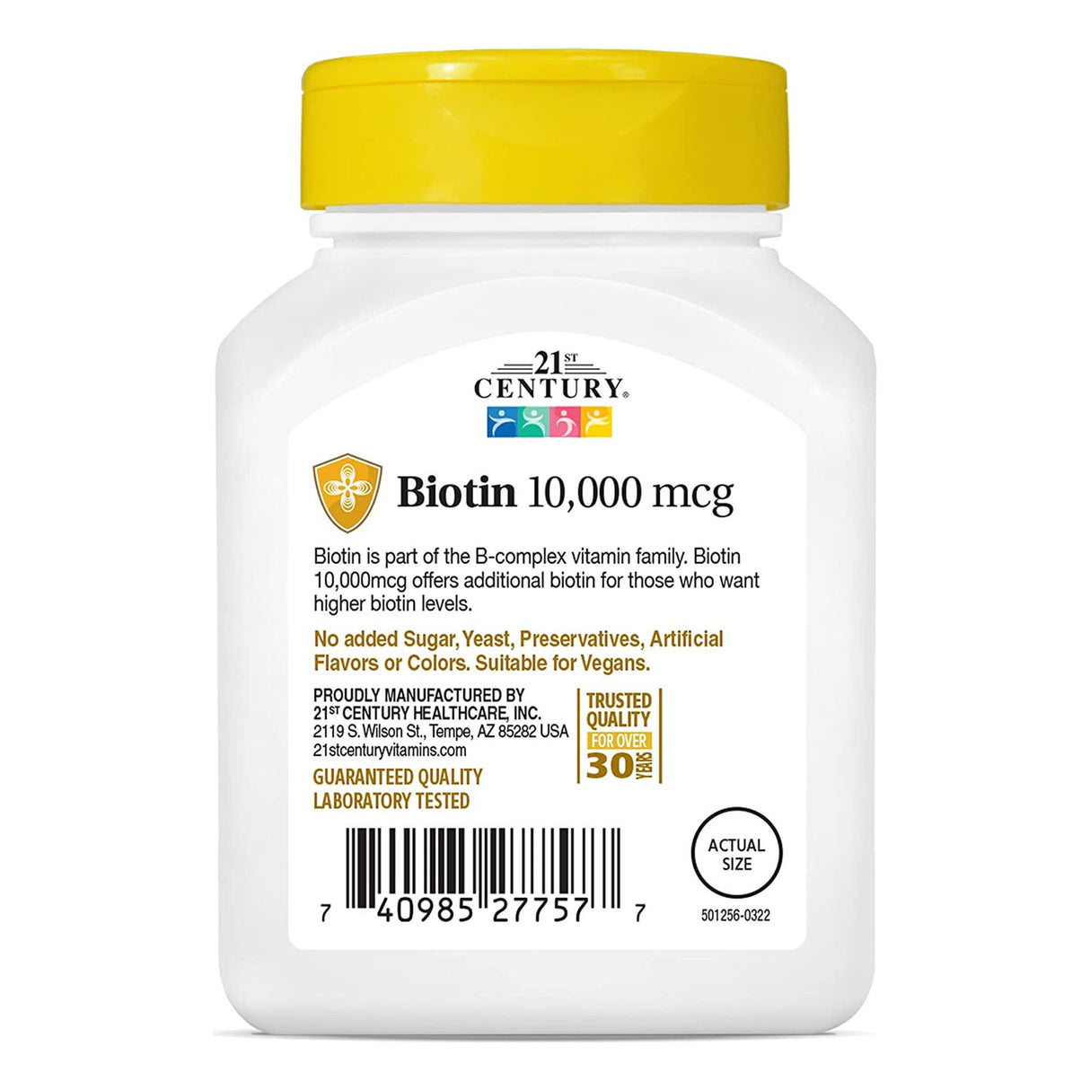 Biotin Supplement 21st Century® Vitamin B7 10,000 mcg Strength Tablet 120 per Bottle - BeHope