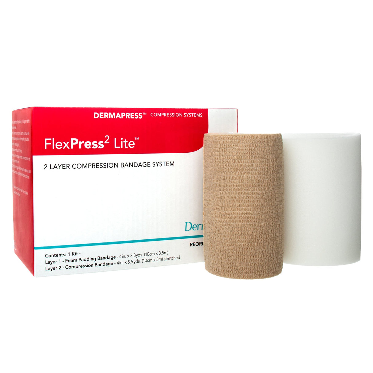2 Layer Compression Bandage System FlexPress2 Lite™ 4 Inch X 3-4/5 Yard / 4 Inch X 5-1/2 Yard Self-Adherent Closure Tan / White NonSterile Standard Compression - BeHope