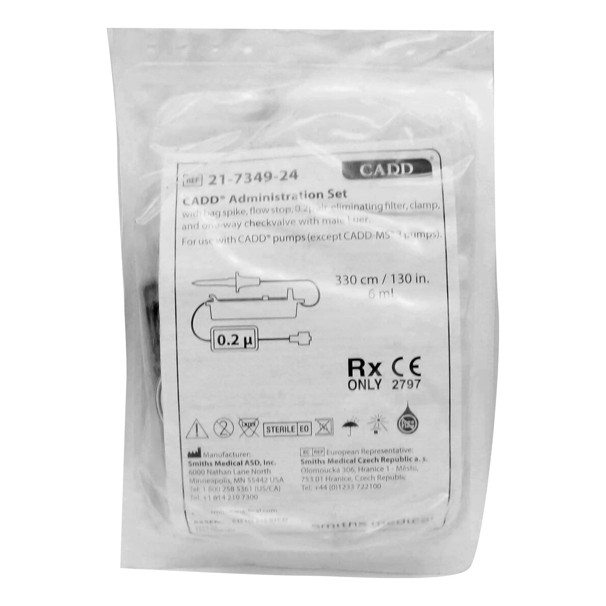 IV Pump Set CADD® Pump Without Ports 0.2 Micron Filter 130 Inch Tubing Epidural - BeHope