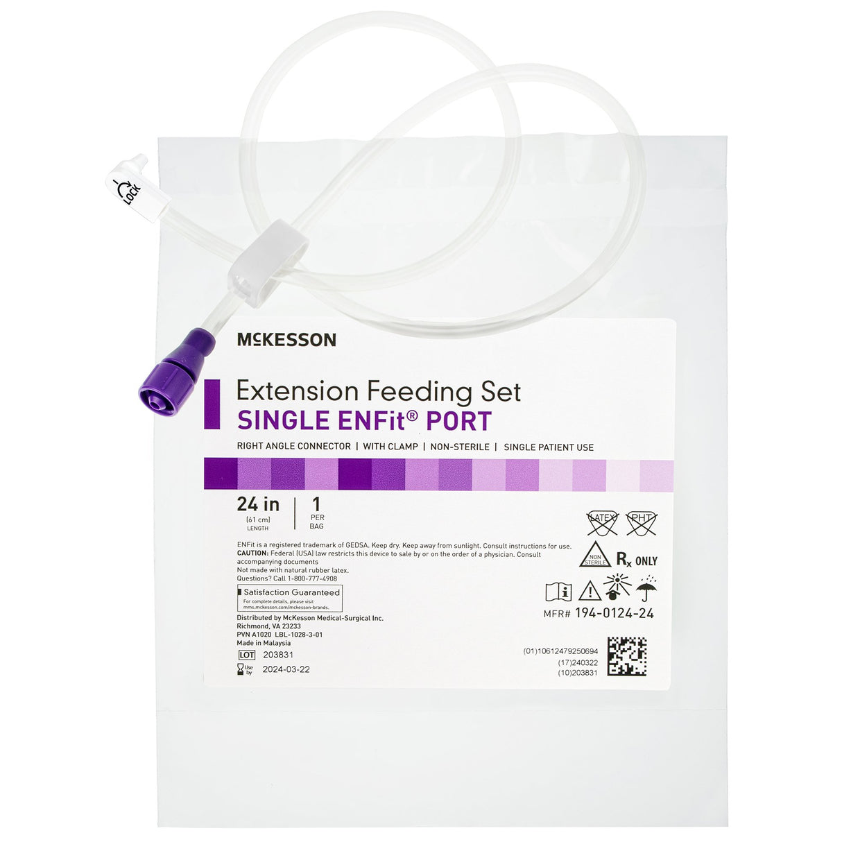 Bolus Enteral Feeding Extension Tube Set McKesson 24 Inch, EnFit, Secure Lock Right Angle Connector and Clamp, NonSterile - BeHope