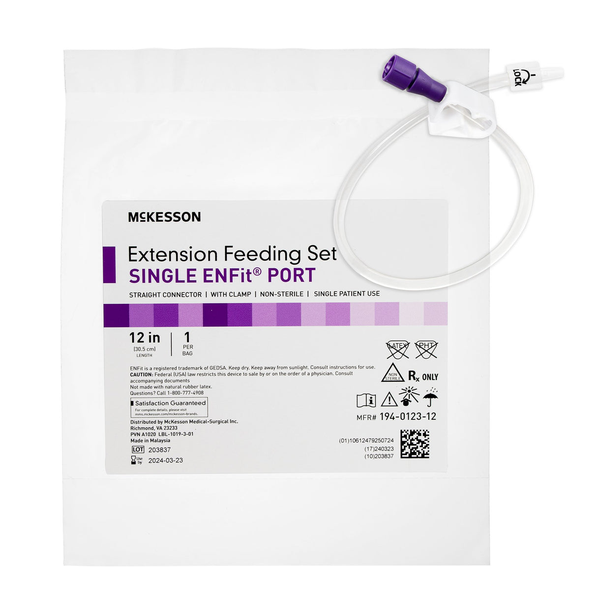 Bolus Enteral Feeding Extension Tube Set McKesson 12 Inch, Enfit, Secure Lock Straight Connector and Clamp, NonSterile - BeHope