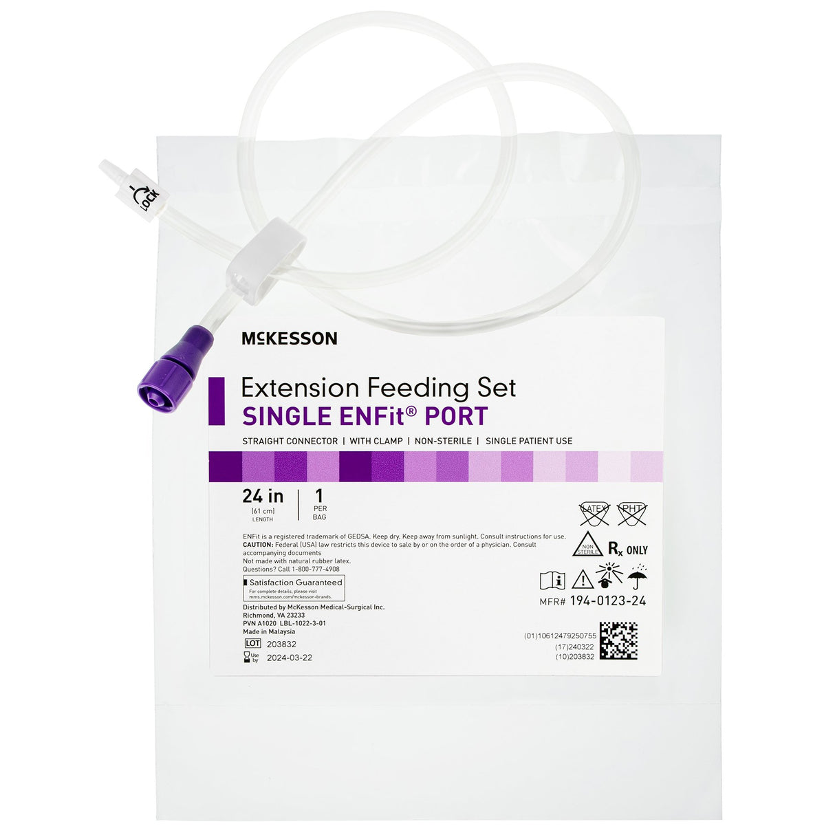 Bolus Enteral Feeding Extension Tube Set McKesson 24 Inch, EnFit, Secure Lock Straight Connector and Clamp, NonSterile - BeHope