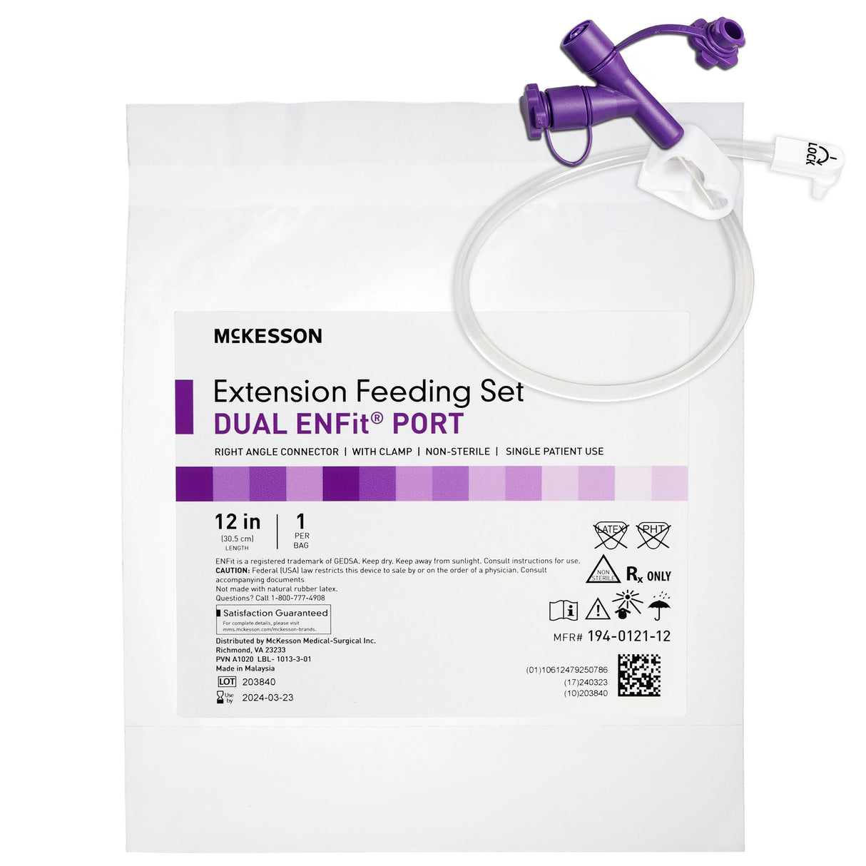 Enteral Feeding Extension Set McKesson 12 Inch, Enfit, Y-Port, Right Angle Connector and Clamp, NonSterile - BeHope