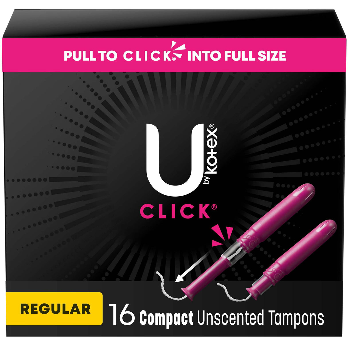 Tampon U by Kotex® Click® Regular Absorbency Plastic Applicator Individually Wrapped - BeHope