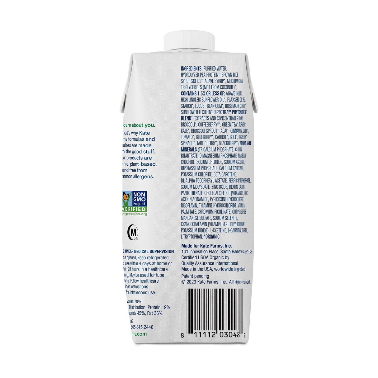 Oral Supplement Kate Farms Peptide 1.0 Plant Based Organic Hydrolyzed Pea Protein Nutrition - BeHope