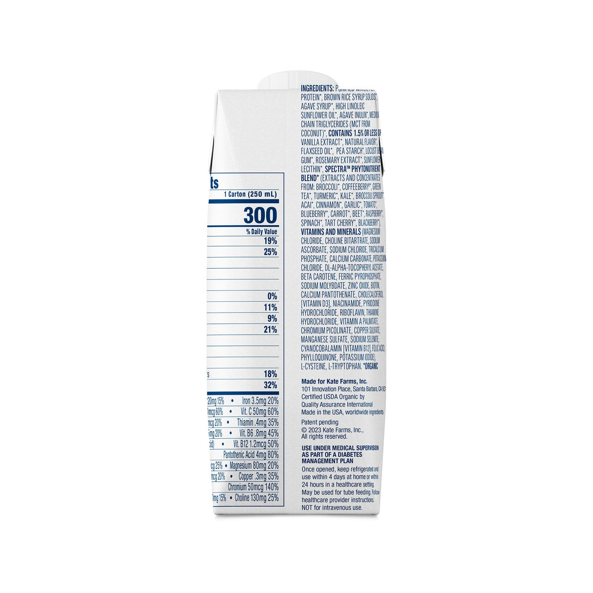 Oral Supplement Kate Farms Glucose Support 1.2 Vanilla Flavor Liquid 8.45 oz. Carton - BeHope