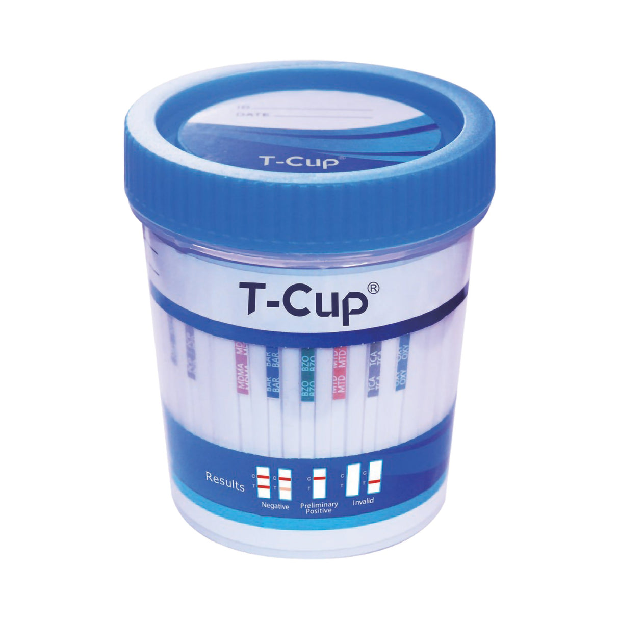 Drugs of Abuse Test Kit T-Cup® AMP, BAR, BUP, BZO, COC, mAMP/MET, MDMA, MOP, MTD, OXY, PCP, THC (CR, pH, SG) 25 Tests CLIA Waived - BeHope