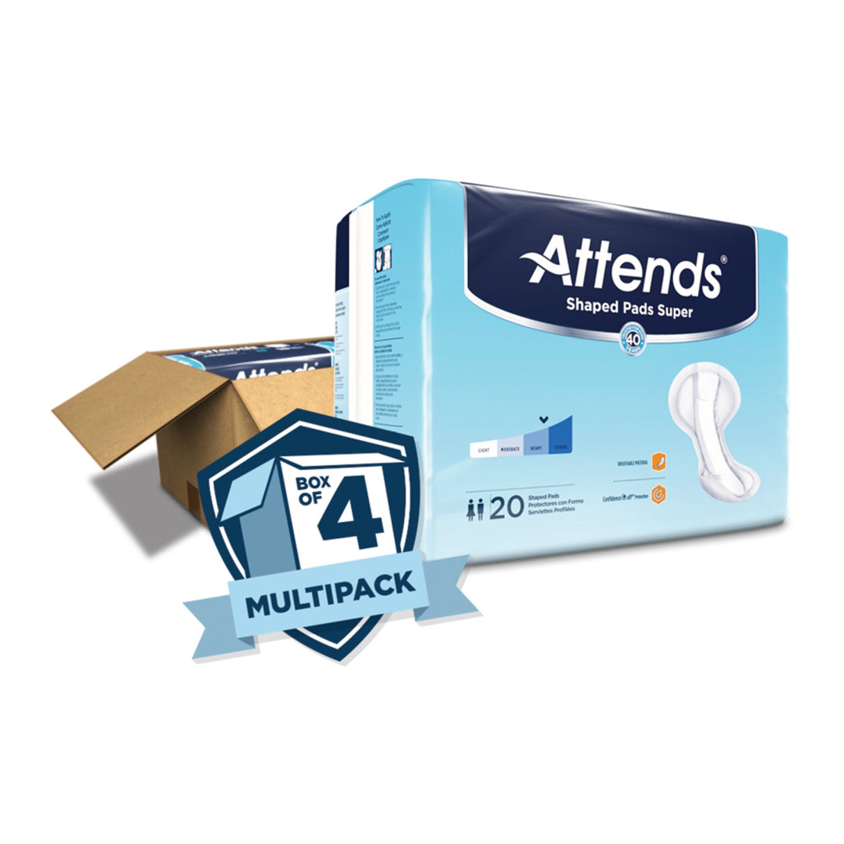 Bladder Control Pad Attends® Shaped Pads Super 13 X 27.2 Inch Heavy Absorbency Polymer Core One Size Fits Most - BeHope