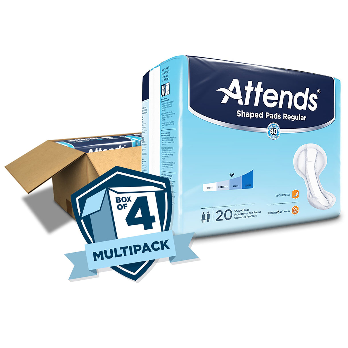 Bladder Control Pad Attends® Shaped Pads Regular 12 X 25.2 Inch Heavy Absorbency Polymer Core One Size Fits Most - BeHope