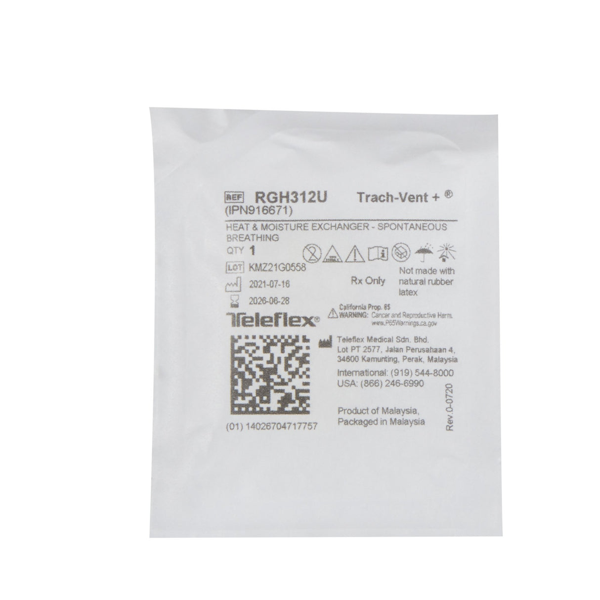 Heat and Moisture Exchanger-Trach Trach-Vent+® 32.42 mg H₂O/L @ VT 500 mL 0.59 cm H₂O @ 30 LPM - BeHope