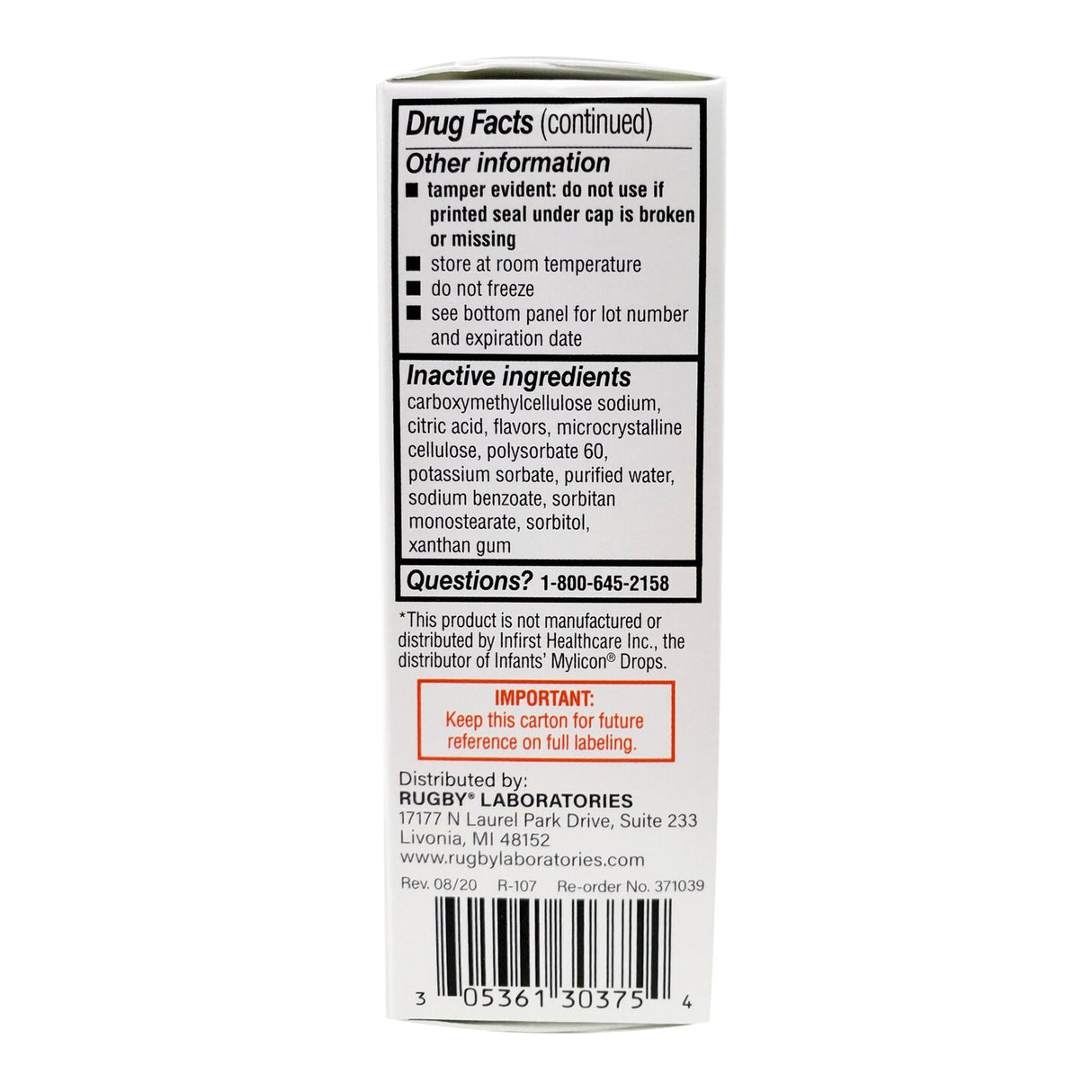 Infant Gas Relief Rugby® 40 mg / 0.6 mL Strength Oral Drops 1 oz. - BeHope