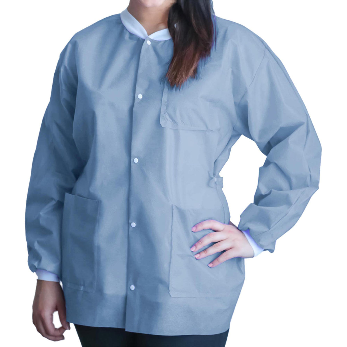 Lab Jacket FitMe™ Ceil Blue Medium Hip Length 3-Layer SMS Disposable - BeHope