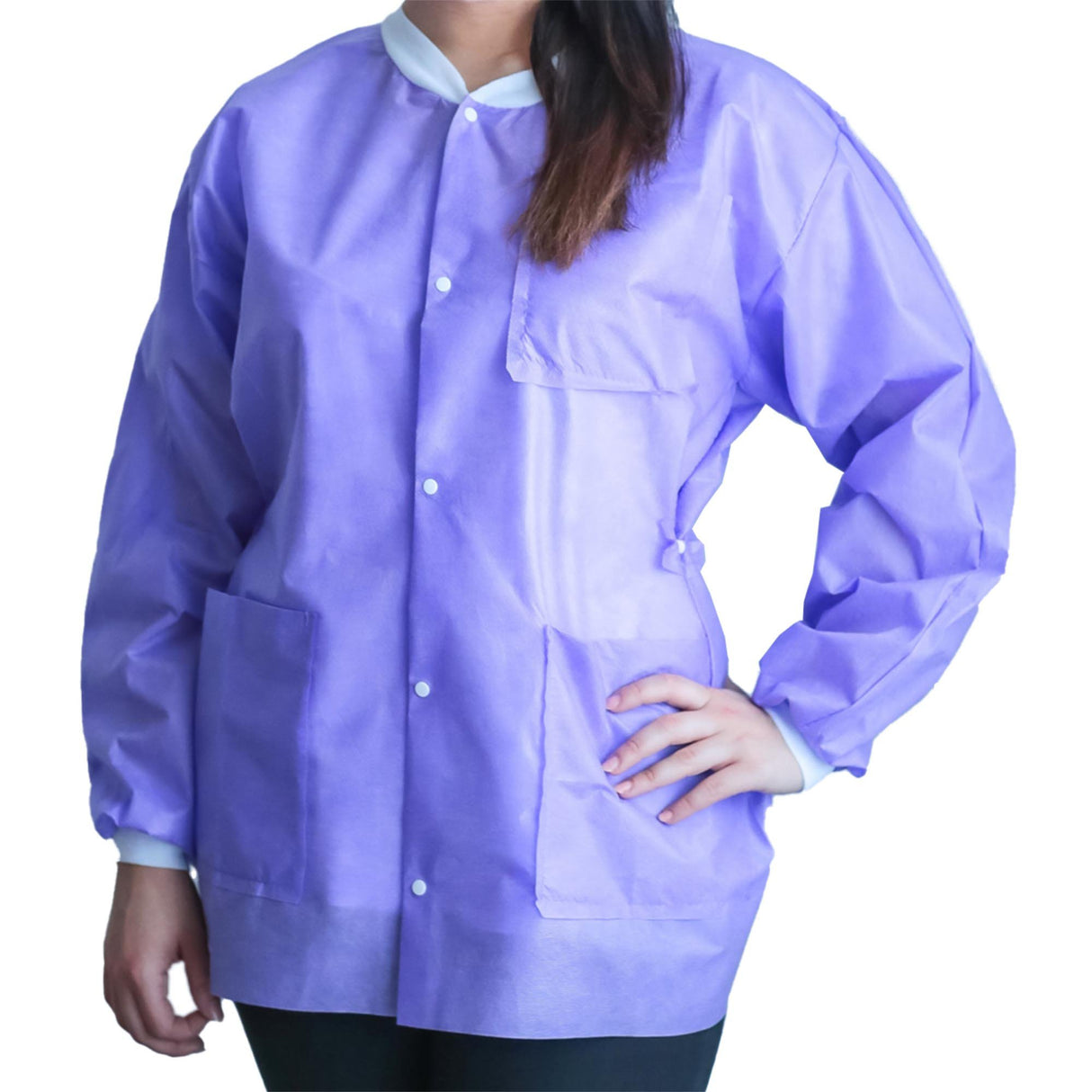Lab Jacket FitMe™ Purple X-Large Hip Length 3-Layer SMS Disposable - BeHope