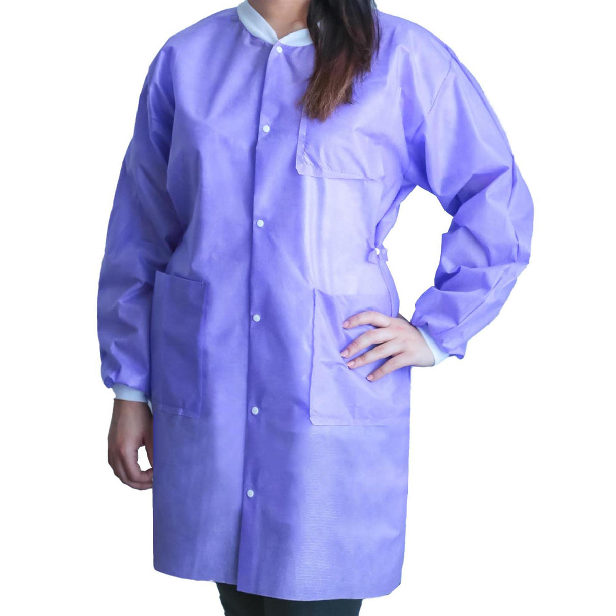 Lab Coat FitMe™ Purple Small Knee Length 3-Layer SMS Disposable - BeHope