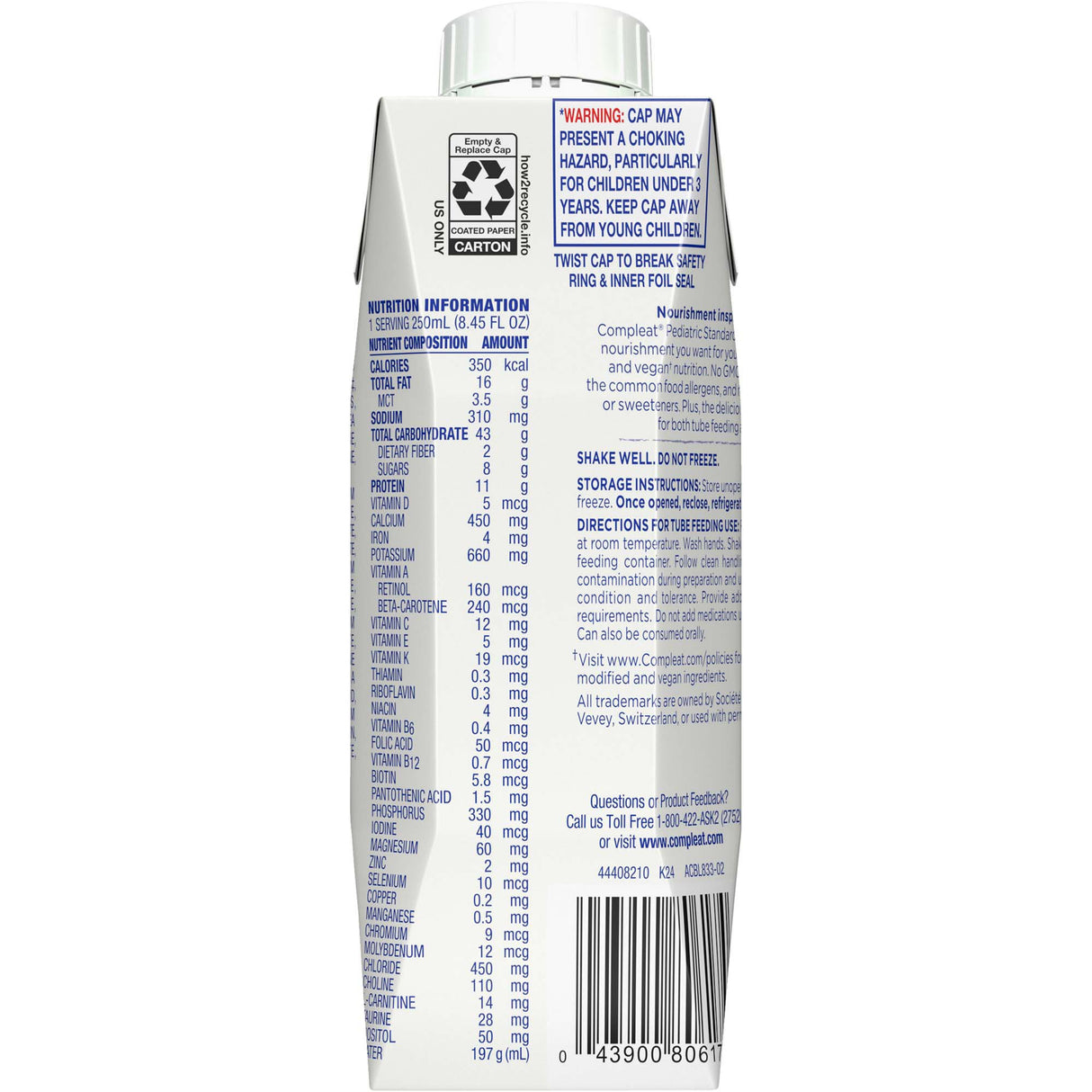 Pediatric Oral Supplement Compleat® Pediatric Standard 1.4 Cal Vanilla Flavor 8.45 oz. Carton Liquid Plant Based Food Allergies - BeHope