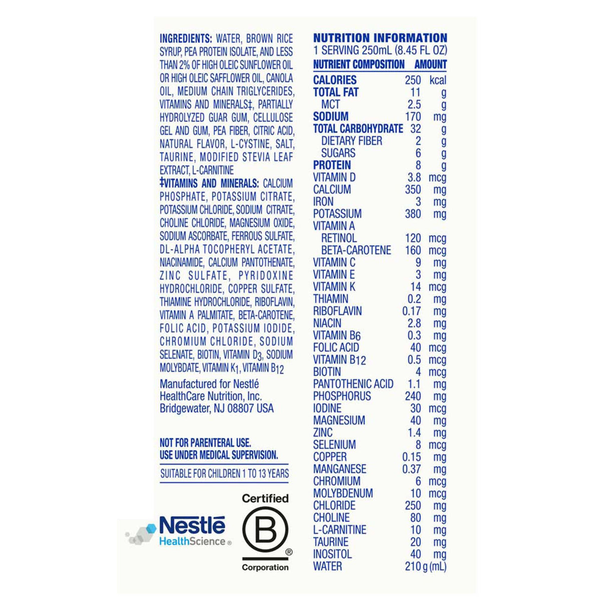 Pediatric Oral Supplement Compleat® Pediatric Standard 1.0 Cal Vanilla Flavor 8.45 oz. Carton Liquid Plant Based Food Allergies - BeHope