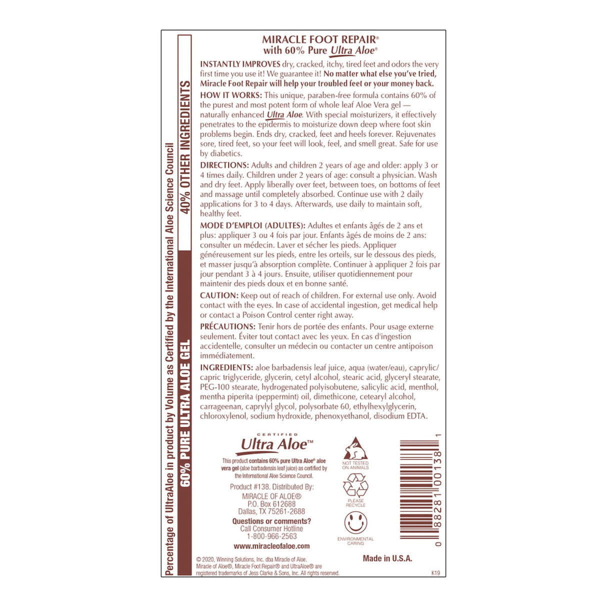 Foot Moisturizer Miracle Foot Repair® 32 oz. Pump Bottle Menthol Scent Cream - BeHope