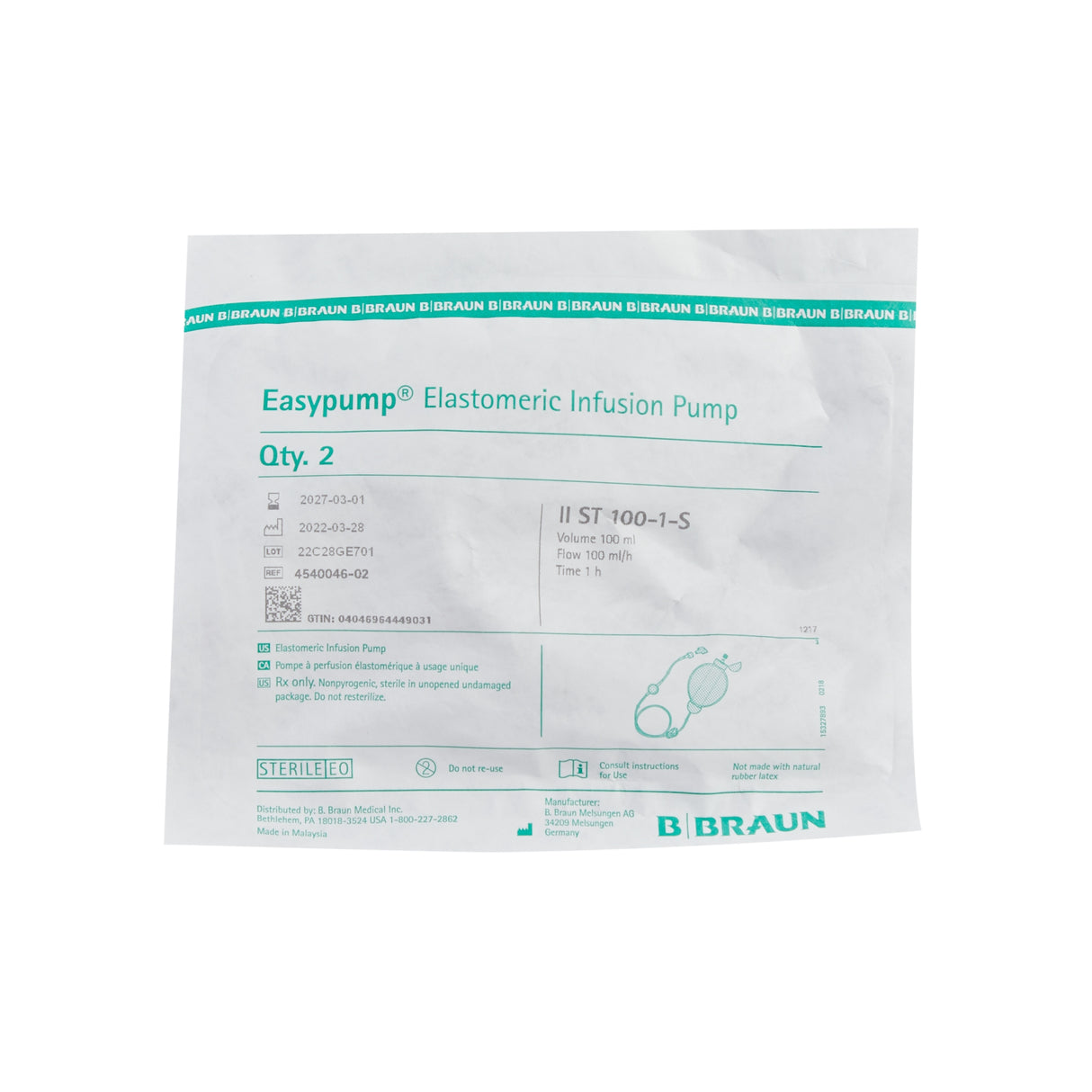 Elastomeric Pump Easypump® ST 100 mL Volume 100 mL / Hr. Flow Rate - BeHope