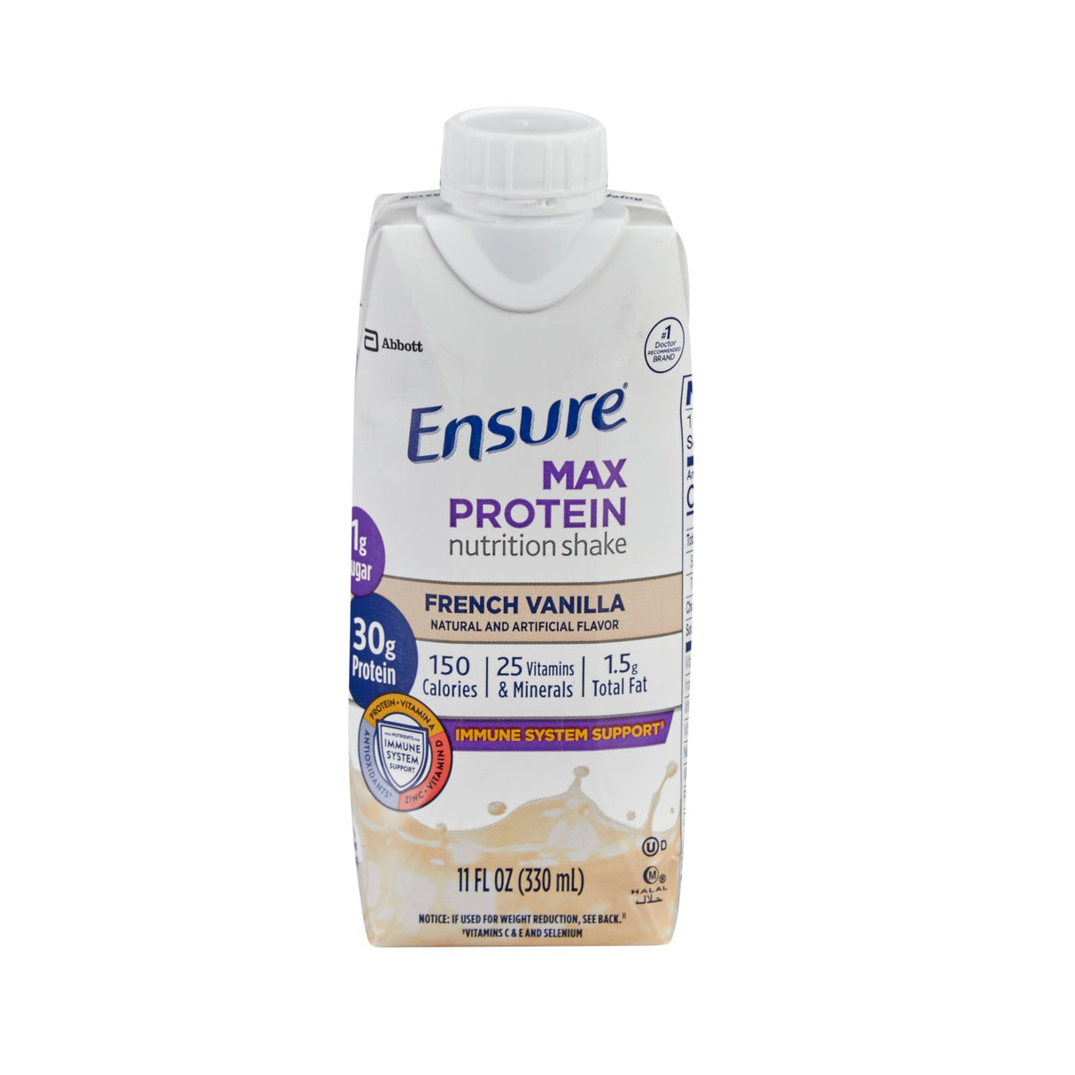Oral Supplement Ensure® Max Protein Nutrition Shake French Vanilla Flavor Liquid 11 oz. Reclosable Carton - BeHope