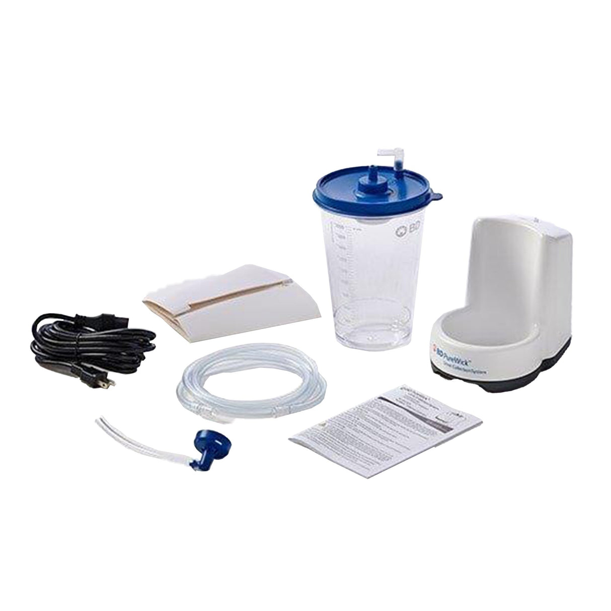 Urine Collection System PureWick™ Rechargable Litium Ion Battery, Suction Pump, 2000 mL Collection Canister with Lid, Pump Tubing, Collector Tubing, Elbow Connector, 2 Privacy Covers, Power Cord - BeHope